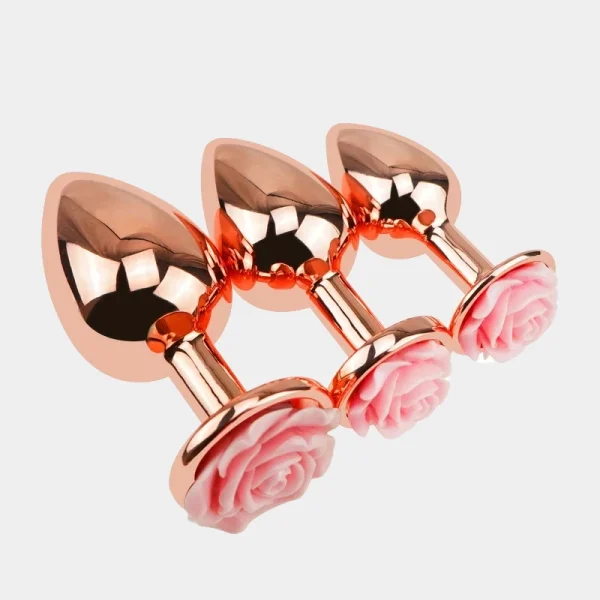Rose Gold Flower Metal Butt Plug Set