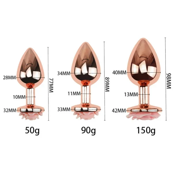 Rose Gold Flower Metal Butt Plug Set