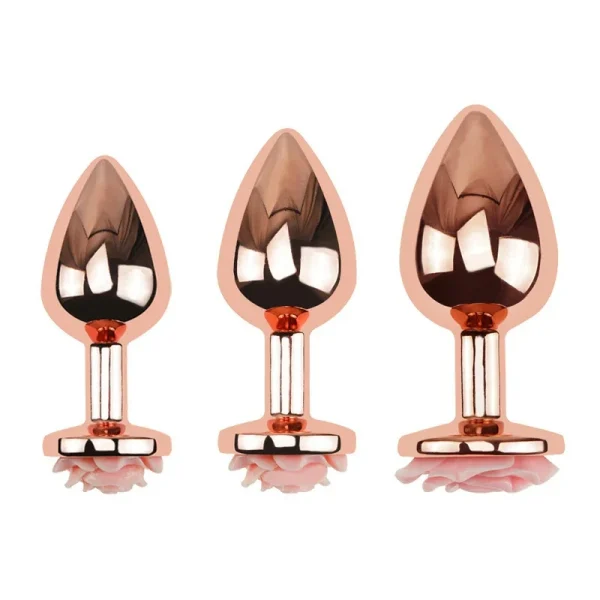 Rose Gold Flower Metal Butt Plug Set