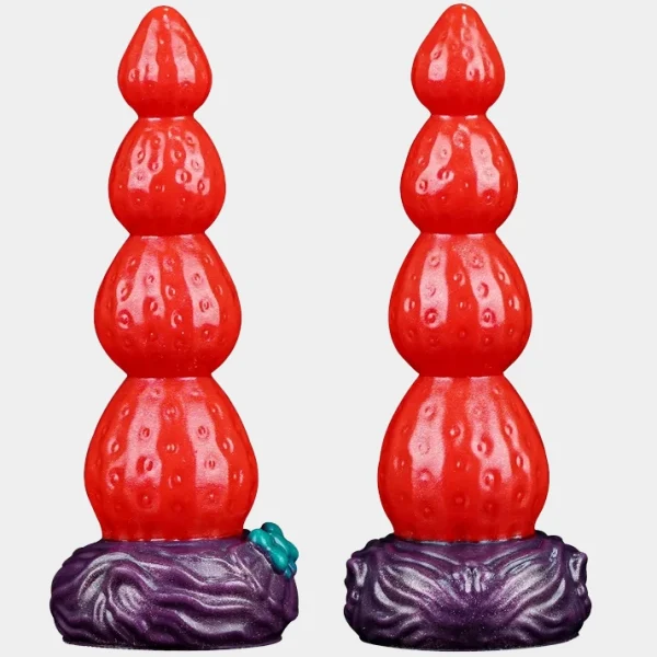 Strawberry Vibrating Dildo - Beads Design
