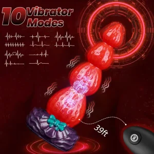 Strawberry Vibrating Dildo - Beads Design