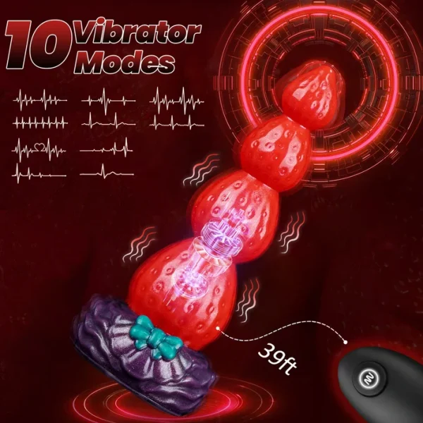Strawberry Vibrating Dildo - Beads Design
