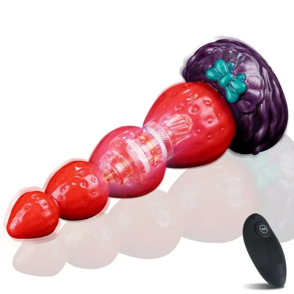 Strawberry Vibrating Dildo - Beads Design