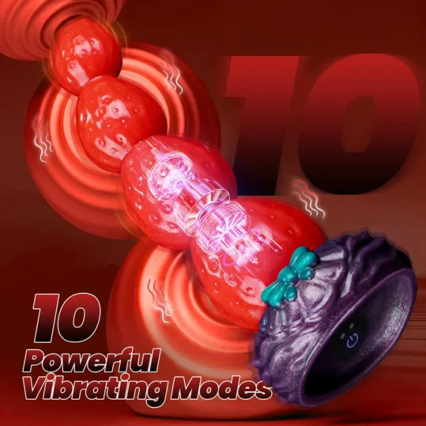 Strawberry Vibrating Dildo - Beads Design