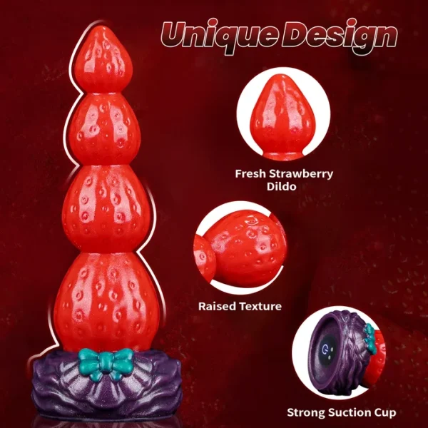 Strawberry Vibrating Dildo - Beads Design