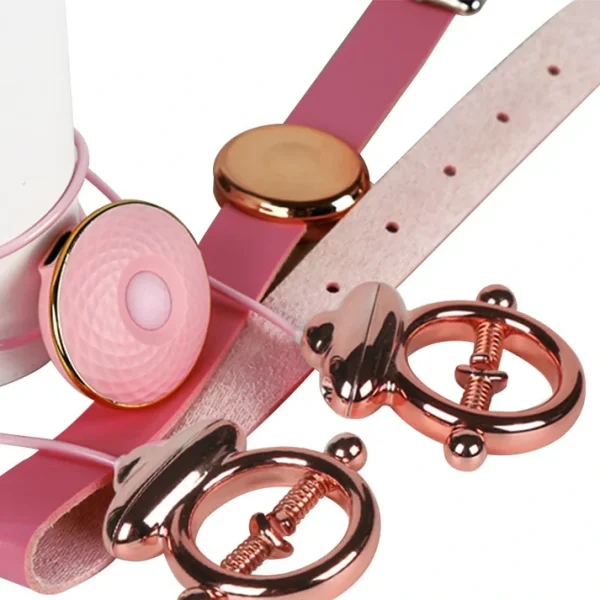 Mistress Halo - Vibrating Spring Nipple Clamps With Collar