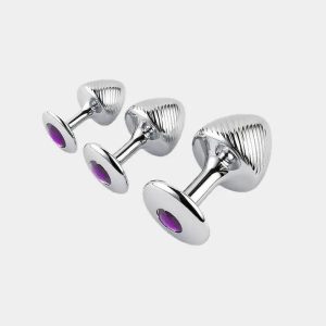Mushroom - Metal Ribbed Butt Plug With Gem Design