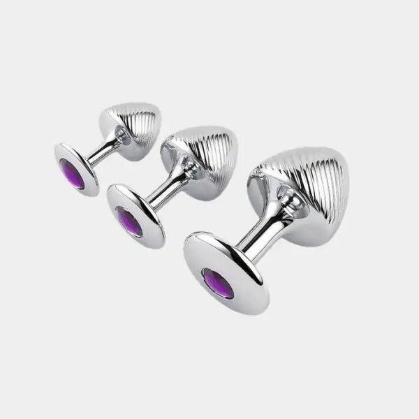 Mushroom - Metal Ribbed Butt Plug With Gem Design