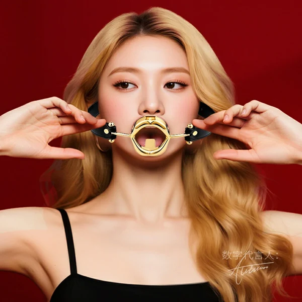 Gold Tone - Leather Open Mouth Gag