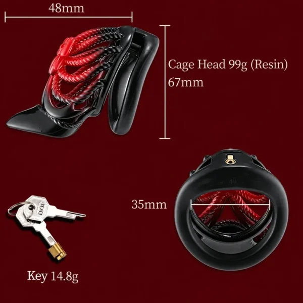 High Heel - Chastity Cage with 5 Base Ring